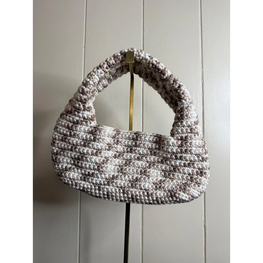 Crochet Handbag Shoulder Bag Women's Knit Purse Beige Brown White Woven Hobo